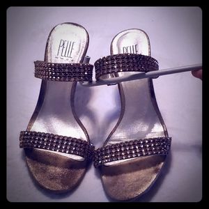 Gold jeweled dress heels
